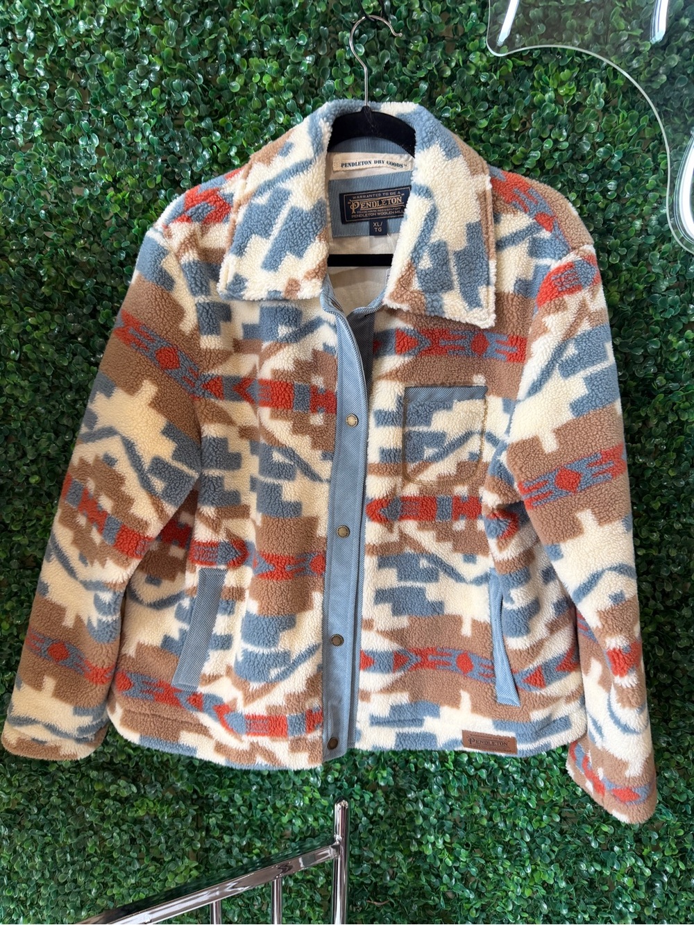 Pendleton Cream, Blue & Brown Southwestern Plush Jacket - Picture 2 of 9